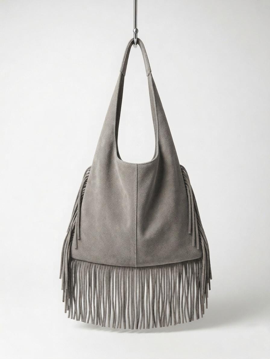 Genuine Leather Fringe Hobo Bag, Handmade Boho Shoulder Bag, Long Fringe Moroccan Leather Bag, Chic Everyday Style , gift for her