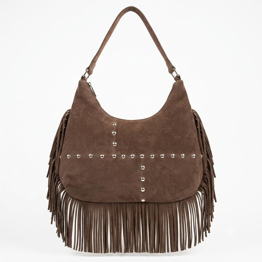 Handmade Leather Fringe Hobo Bag, Genuine Moroccan Leather Shoulder Bag, Boho Women's Purse, Slouchy Everyday Handbag , Christmas Gift
