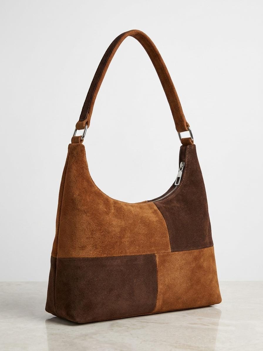 Patchwork Suede Shoulder Bag | Two-Tone Leather Hobo Purse | Boho Handmade Bag Whipstitch Leather Handbag Women's Everyday Bag Gift for Her