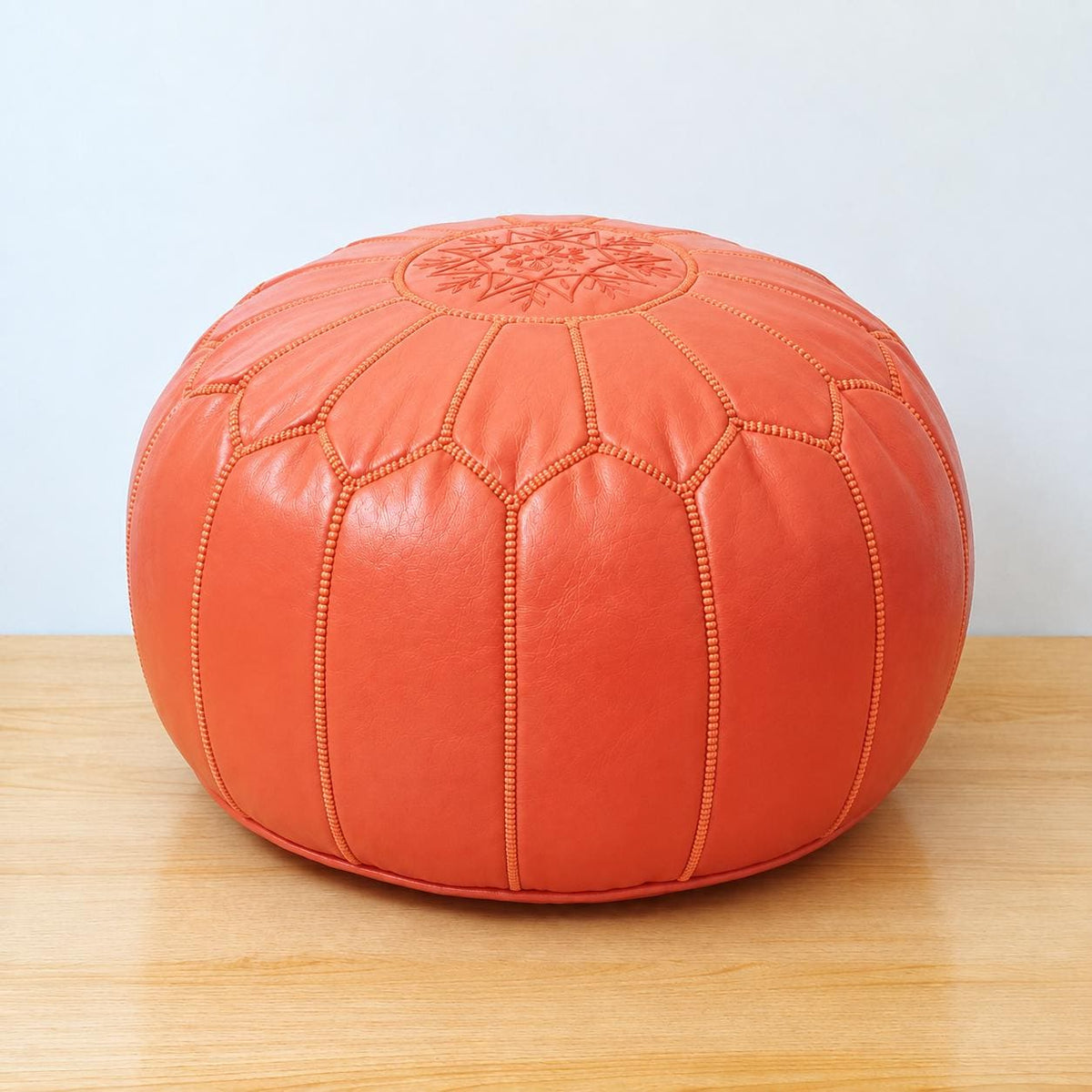 Round Leather Pouf Ottoman, Handmade Moroccan Footstool, Unstuffed Leather Pouf Cover, Living Room Footrest, Round Leather Floor Pouf