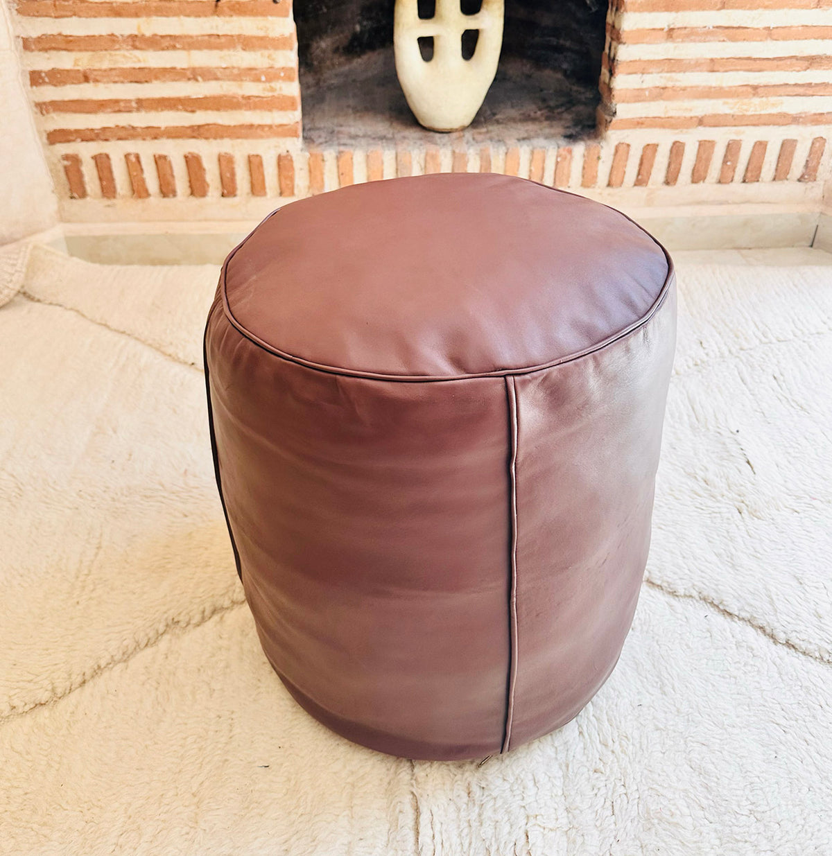 Moroccan Leather Pouf, Handmade Genuine Leather Ottoman