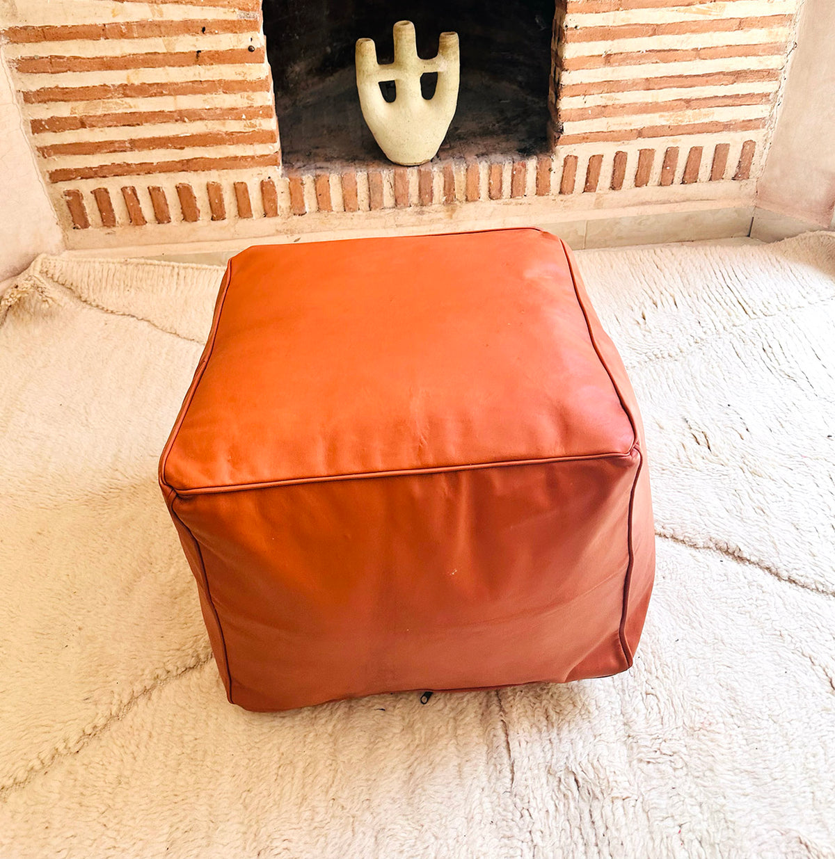 Moroccan Leather Pouf, Handmade Genuine Leather Ottoman