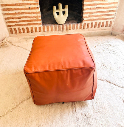 Moroccan Leather Pouf, Handmade Genuine Leather Ottoman