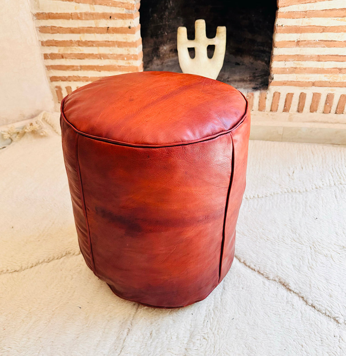 Moroccan Leather Pouf, Handmade Genuine Leather Ottoman