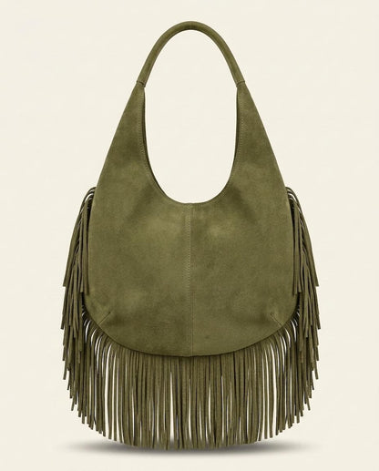 Leather Fringe Handbag for Women | Boho Hobo Bag | Western Shoulder Purse | Soft Leather Everyday Tote | Available in Multiple Colors | gift - oliver green