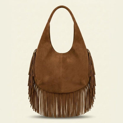 Leather Fringe Handbag for Women | Boho Hobo Bag | Western Shoulder Purse | Soft Leather Everyday Tote | Available in Multiple Colors | gift - tabaco
