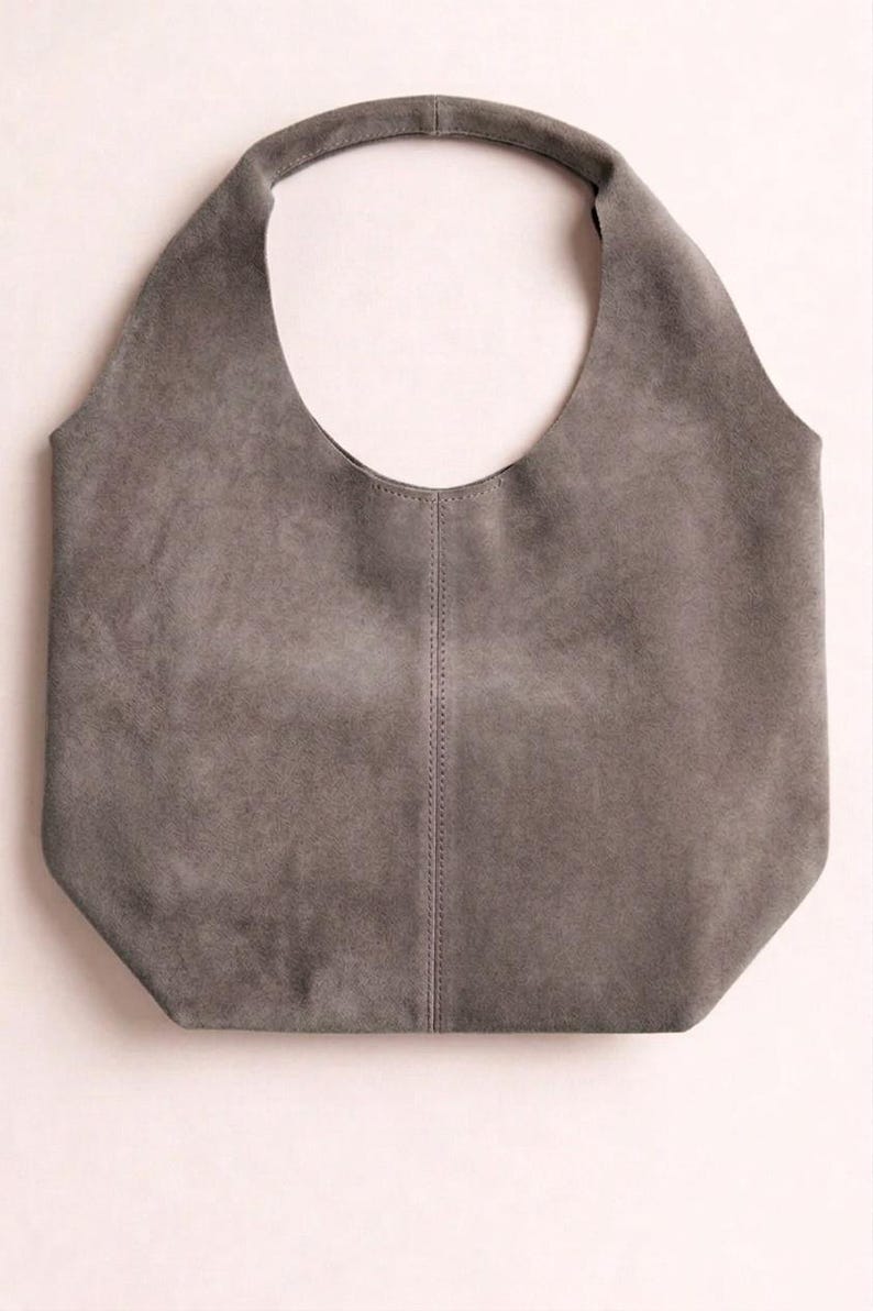 Genuine Leather Hobo Bag, Spacious Shoulder Tote, Lightweight Handcrafted Leather Bag, Soft Suede Finish, Multiple Colors , Gift for Her - Gray