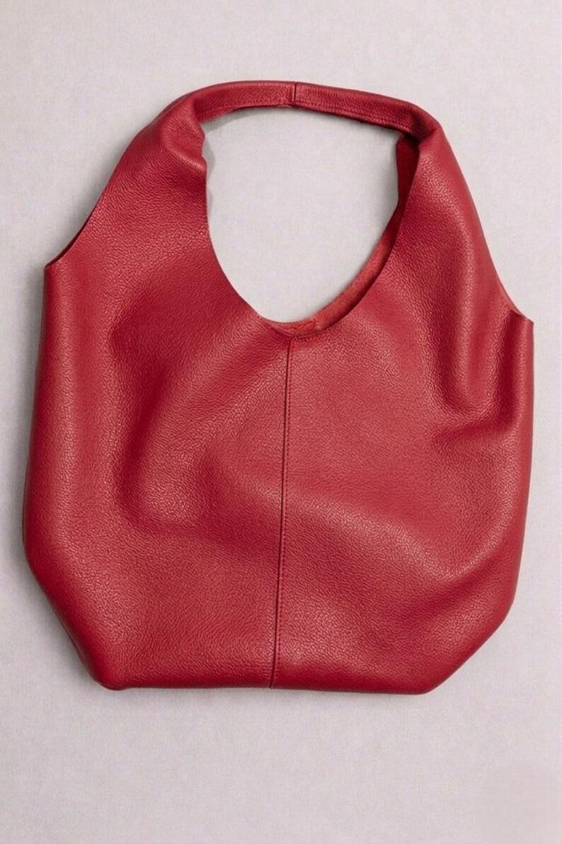 Genuine Leather Hobo Bag, Spacious Shoulder Tote, Lightweight Handcrafted Leather Bag, Soft Suede Finish, Multiple Colors , Gift for Her - Red