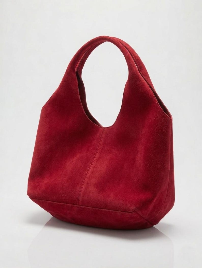 Slouchy Leather Hobo Bag | Large Shoulder Purse | Minimalist Everyday Handbag | Soft Leather Tote Bag | Multi-Color Options Gift for Her - Red