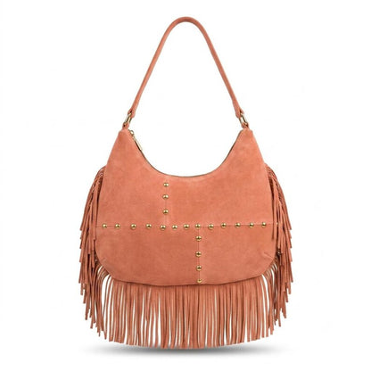 Handmade Leather Fringe Hobo Bag, Genuine Moroccan Leather Shoulder Bag, Boho Women's Purse, Slouchy Everyday Handbag , Christmas Gift - somo