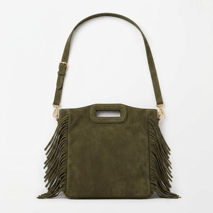 Genuine Suede Leather Fringe Crossbody Bag, Handmade Boho Shoulder Bag, Lightweight Spacious Bag, Casual Chic Style , gift for her - Green