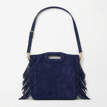 Genuine Suede Leather Fringe Crossbody Bag, Handmade Boho Shoulder Bag, Lightweight Spacious Bag, Casual Chic Style , gift for her - Blue