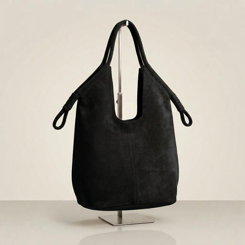 Handmade Shoulder Bag for Women, Minimalist Tote Bag, Soft Slouchy Handbag, Large Everyday Purse, Moroccan Handmade , Holiday Gift - Black