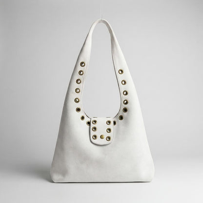 Leather Shoulder Bag for Women, Handmade Leather Handbag, Boho Tote Purse, Moroccan Bag, Studded Handle Bag, Unique , Holiday Gift - White