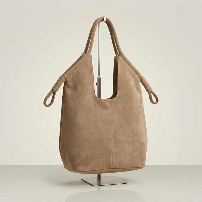 Handmade Shoulder Bag for Women, Minimalist Tote Bag, Soft Slouchy Handbag, Large Everyday Purse, Moroccan Handmade , Holiday Gift - Beige