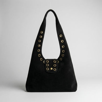 Leather Shoulder Bag for Women, Handmade Leather Handbag, Boho Tote Purse, Moroccan Bag, Studded Handle Bag, Unique , Holiday Gift - Black