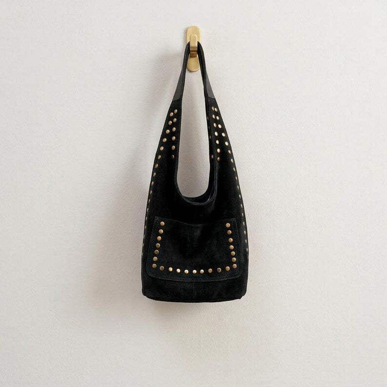 Genuine Leather Hobo Bag, Handmade Boho Shoulder Bag, Soft Minimalist Leather Tote, Elegant Everyday Bag , gift for her - Black