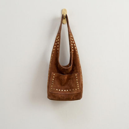 Genuine Leather Hobo Bag, Handmade Boho Shoulder Bag, Soft Minimalist Leather Tote, Elegant Everyday Bag , gift for her - Tabac