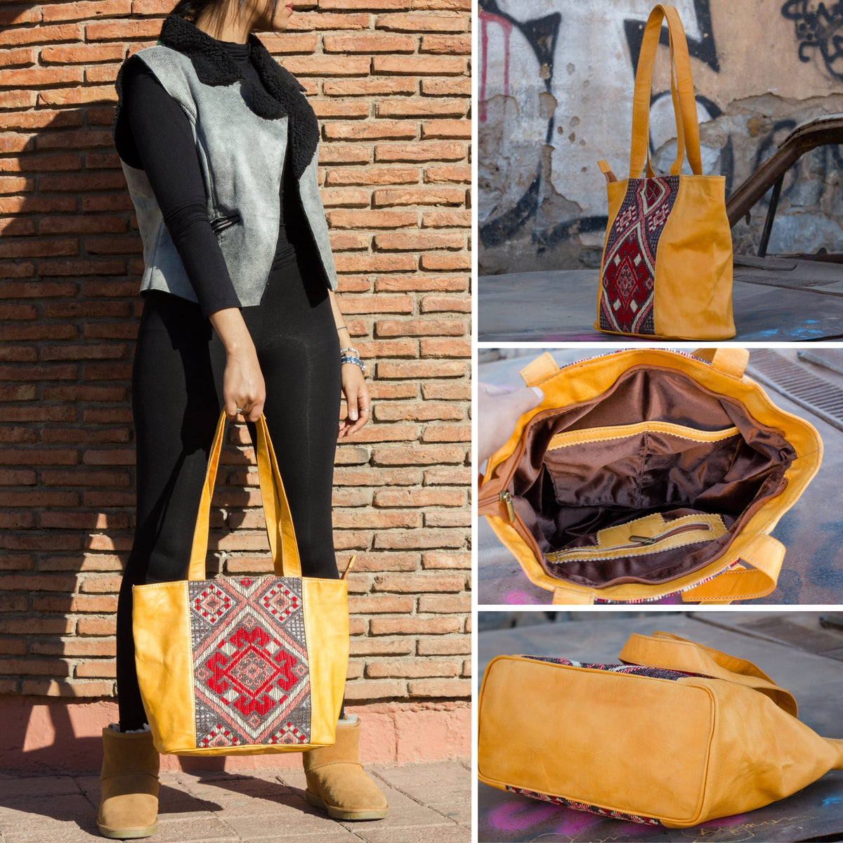 Personalized Bucket kilim leather Bag | Moroccan Style Kilim Leather Shoulder Bag | Carpet tote carpet leather Bag for Women, Gift for her