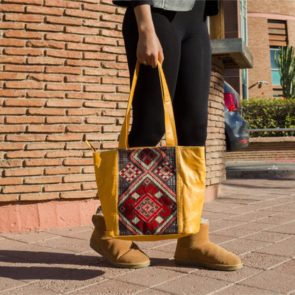 Personalized Bucket kilim leather Bag | Moroccan Style Kilim Leather Shoulder Bag | Carpet tote carpet leather Bag for Women, Gift for her