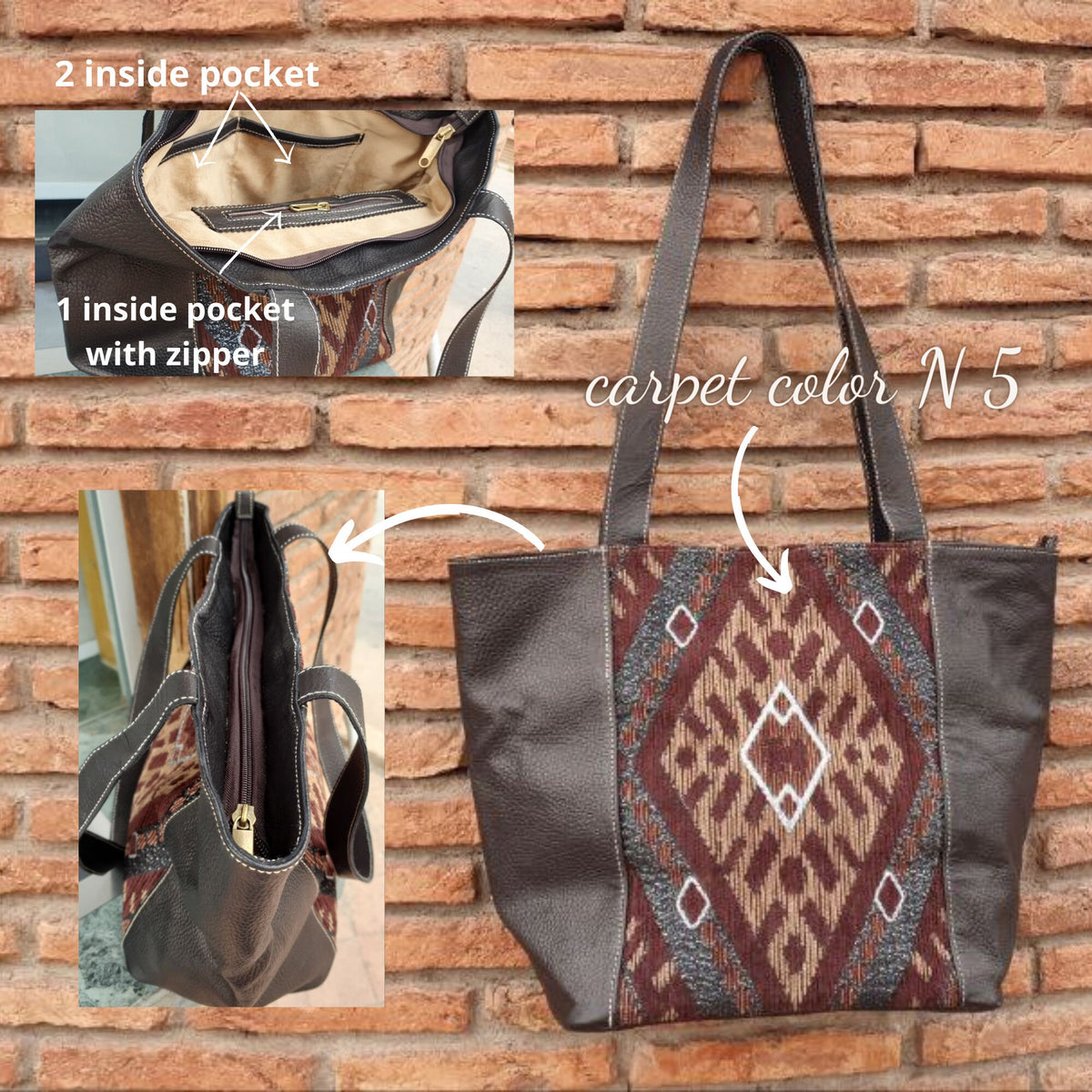 Personalized Bucket kilim leather Bag | Moroccan Style Kilim Leather Shoulder Bag | Carpet tote carpet leather Bag for Women, Gift for her