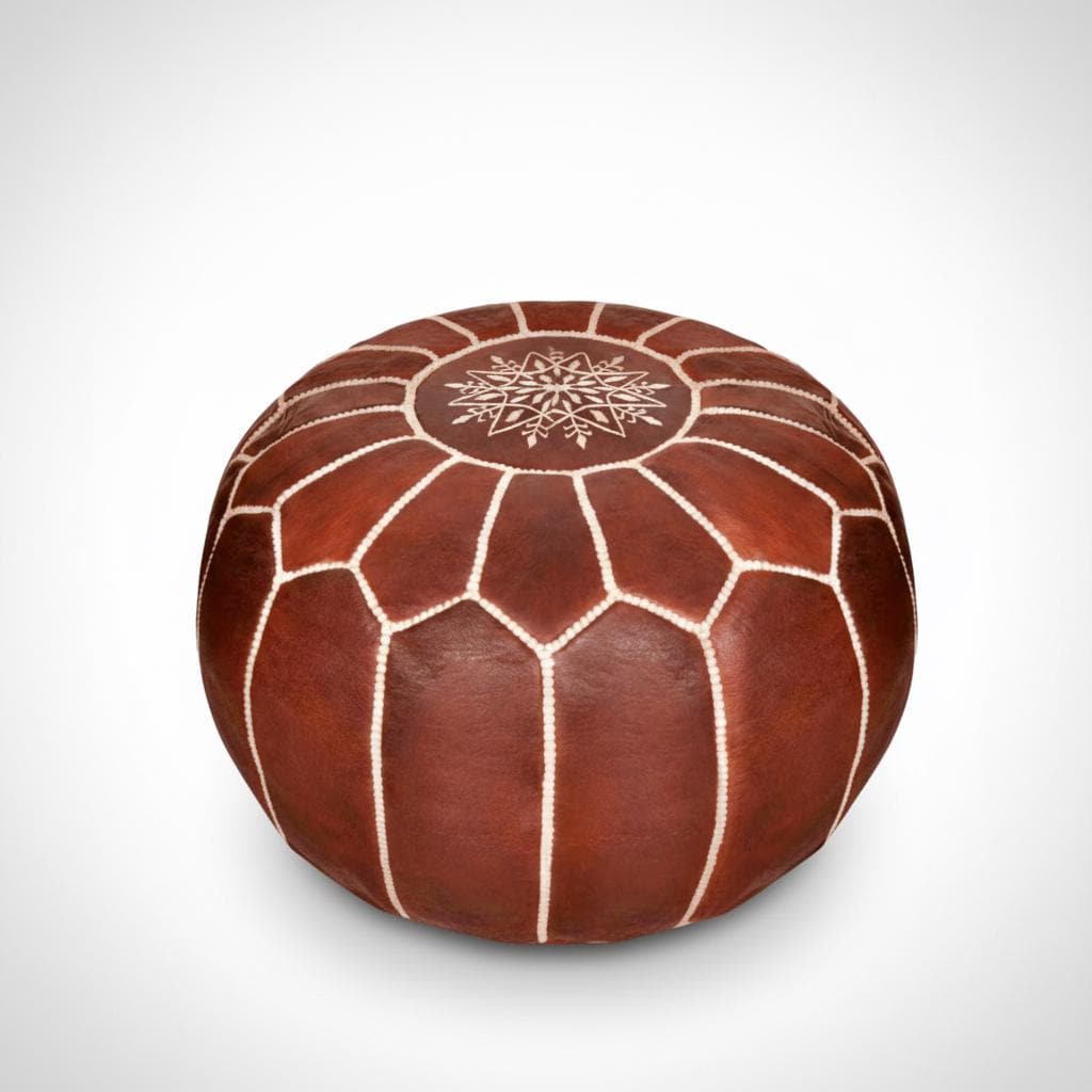 Handmade Moroccan Artisan Leather Pouf, Genuine Natural Leather Ottoman, Boho Home Decor Footstool, Unstuffed Leather Floor Cushion,