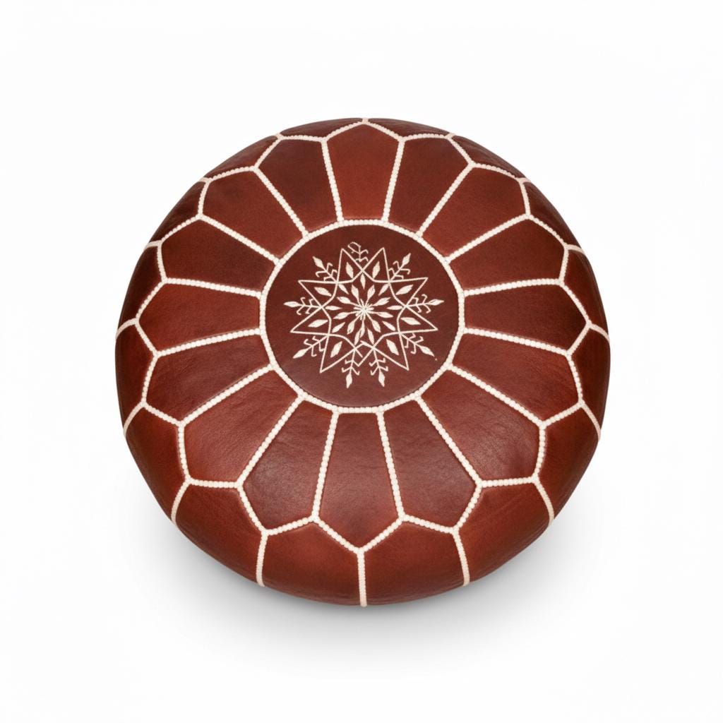 Handmade Moroccan Artisan Leather Pouf, Genuine Natural Leather Ottoman, Boho Home Decor Footstool, Unstuffed Leather Floor Cushion,