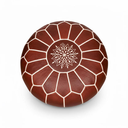 Handcrafted Moroccan Leather Ottoman Pouf Round Genuine Leather Footstool Coffee Table Unstuffed Handmade in Marrakech Brown Pouf