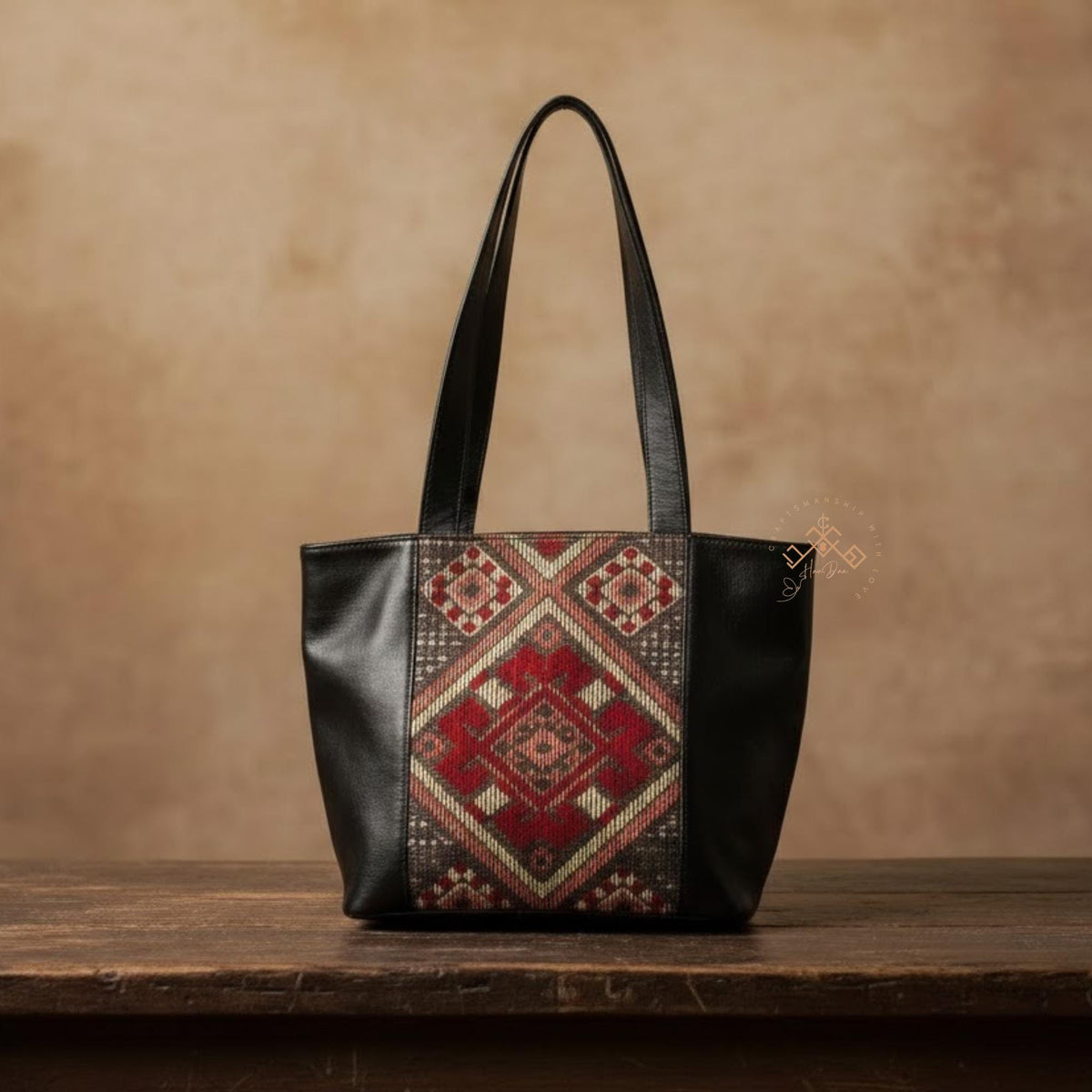 Moroccan Kilim Leather Tote Bag – Handmade Stylish Shoulder Purses – Red Rug & Genuine Brown Leather Shoulder Bag – Artisan Gift for Women