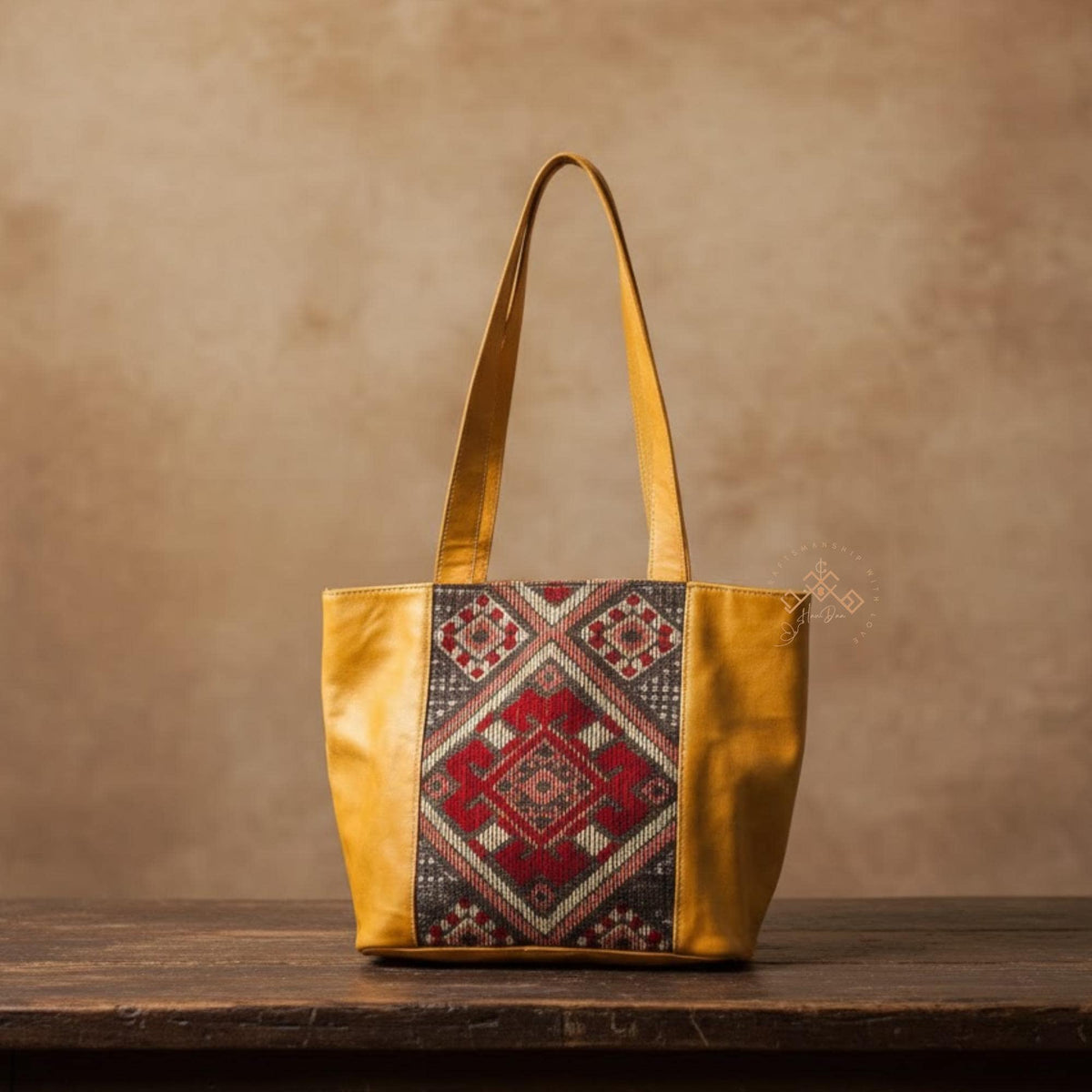 Moroccan Kilim Leather Tote Bag – Handmade Stylish Shoulder Purses – Red Rug & Genuine Brown Leather Shoulder Bag – Artisan Gift for Women