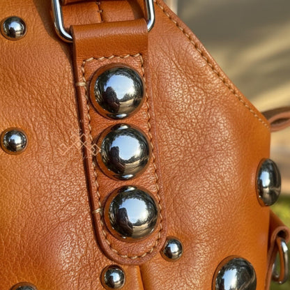 Studded Leather Shoulder Bag for Women, Handmade Rivet Tote, Artisan Black Leather Handbag, Polka Dot Studded Purse, Gift for her