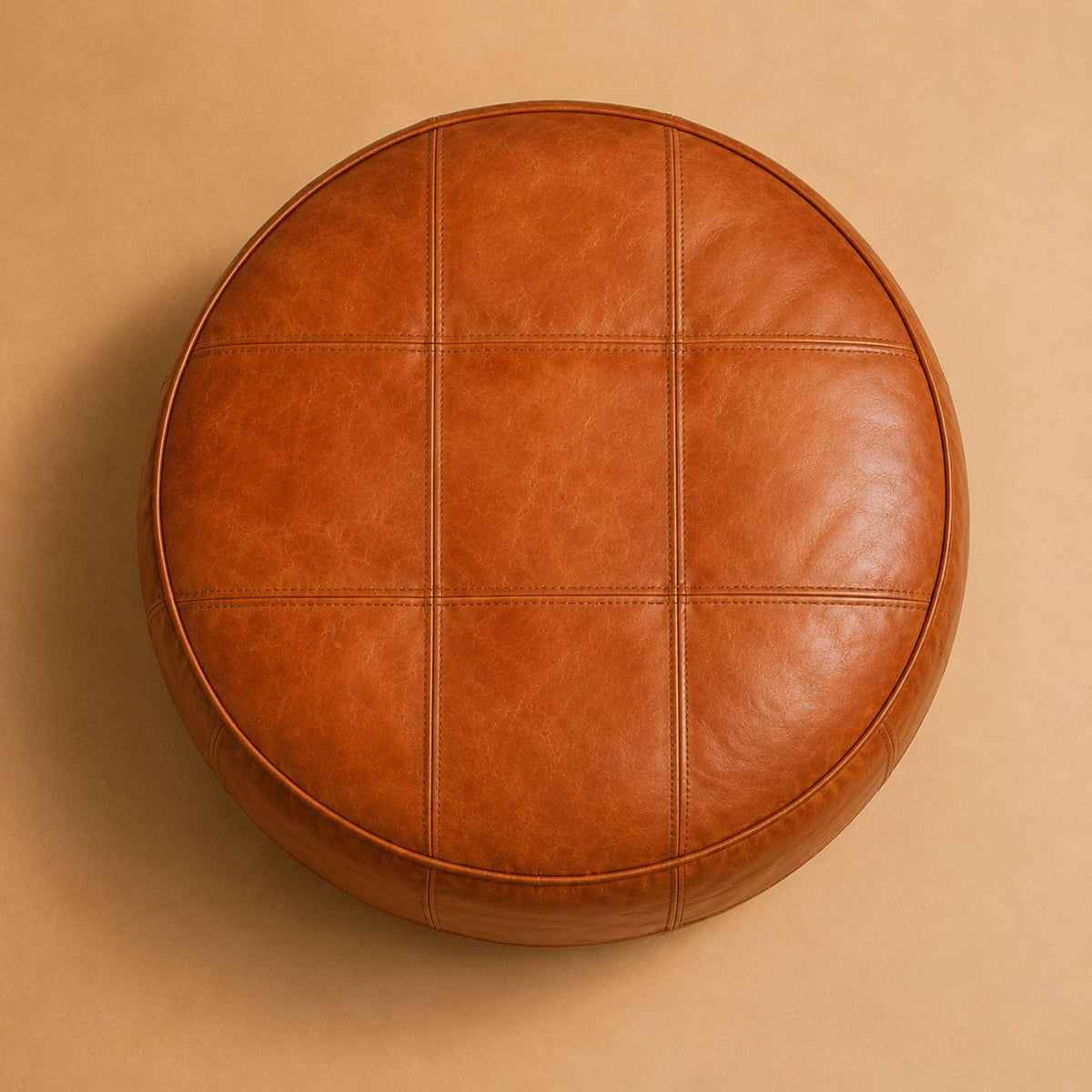 Leather Ottoman pouf, Pouf Cuir, Brown Ottoman, Ottoman Pouf Brown, Handmade Genuine Leather Pouf, Round Footstool, Brown Floor Cushion