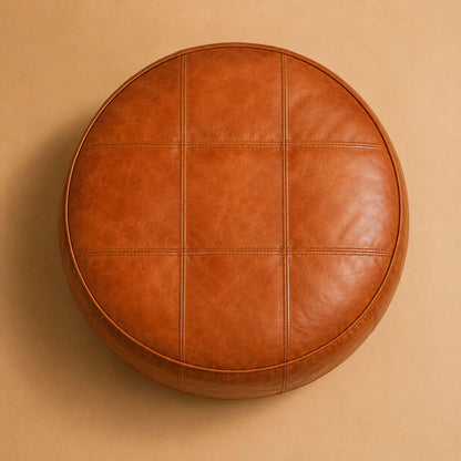 Leather Ottoman pouf, Pouf Cuir, Brown Ottoman, Ottoman Pouf Brown, Handmade Genuine Leather Pouf, Round Footstool, Brown Floor Cushion