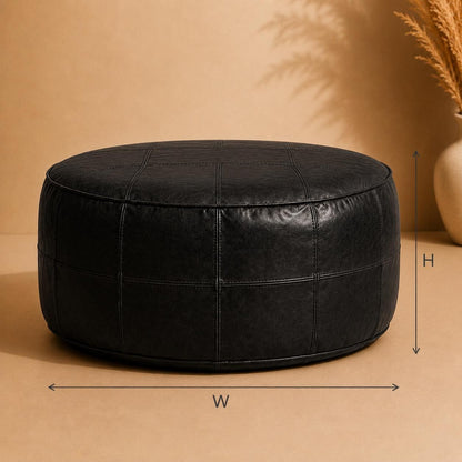 Leather Ottoman pouf, Pouf Cuir, Dark black Ottoman, Ottoman Pouf black, Handmade Genuine Leather Pouf, Round Footstool, black Floor Cushion
