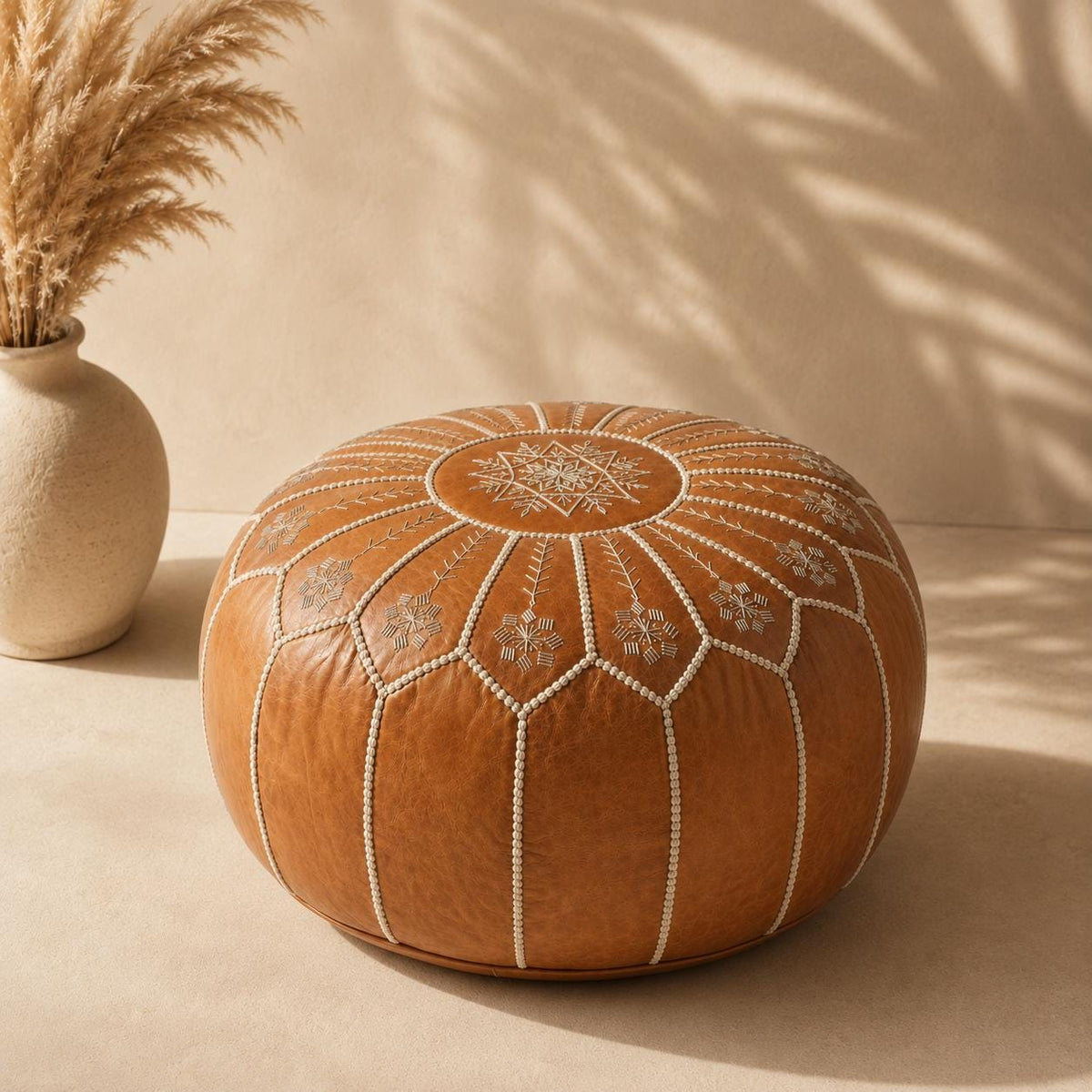 Leather Ottoman pouf, Pouf Cuir, Brown Ottoman, Ottoman Pouf Brown, Handmade Genuine Leather Pouf, Round Footstool, Brown Floor Cushion