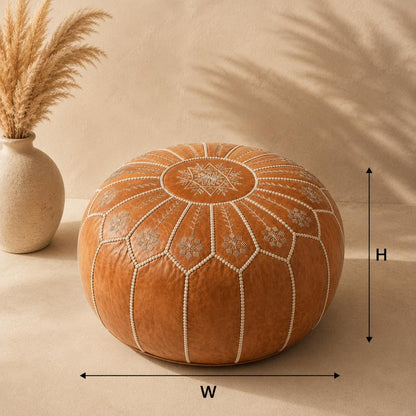 Leather Ottoman pouf, Pouf Cuir, Brown Ottoman, Ottoman Pouf Brown, Handmade Genuine Leather Pouf, Round Footstool, Brown Floor Cushion