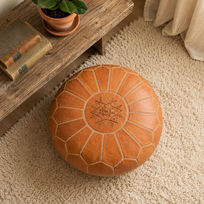 Leather Ottoman pouf, Pouf Cuir, Brown Ottoman, Ottoman Pouf Brown, Handmade Genuine Leather Pouf, Round Footstool, Brown pouf Floor Cushion