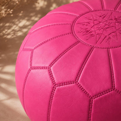 Pink Moroccan Leather Ottoman Pouf Seat, authentic bohemian ottoman, handmade in Morocco, round floor pillow, Unstuffed Leather Pouf