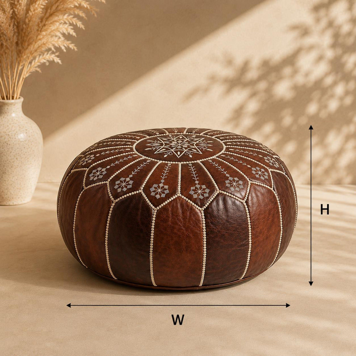 Leather Ottoman pouf, Pouf Cuir, Dark Brown Ottoman, Ottoman Pouf Brown, Handmade Genuine Leather Pouf, Round Footstool, Brown Floor Cushion