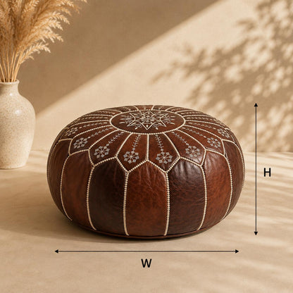 Leather Ottoman pouf, Pouf Cuir, Dark Brown Ottoman, Ottoman Pouf Brown, Handmade Genuine Leather Pouf, Round Footstool, Brown Floor Cushion