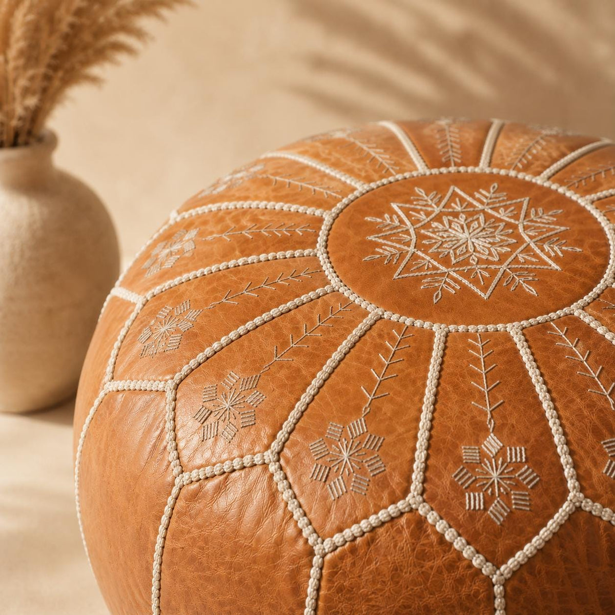 Leather Ottoman pouf, Pouf Cuir, Brown Ottoman, Ottoman Pouf Brown, Handmade Genuine Leather Pouf, Round Footstool, Brown Floor Cushion