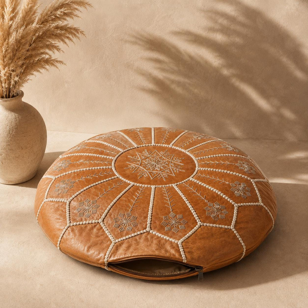 Leather Ottoman pouf, Pouf Cuir, Brown Ottoman, Ottoman Pouf Brown, Handmade Genuine Leather Pouf, Round Footstool, Brown Floor Cushion