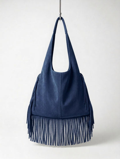 Genuine Leather Fringe Hobo Bag, Handmade Boho Shoulder Bag, Long Fringe Moroccan Leather Bag, Chic Everyday Style , gift for her