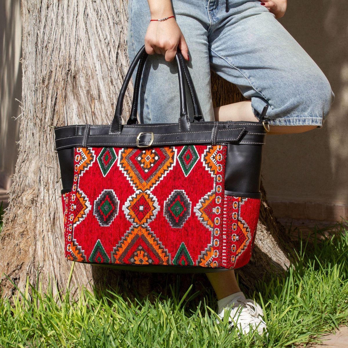Personalized Leather Tote Bag, Moroccan Carpet Shoulder Bag, Handmade Leather Work Tote, Genuine Leather Bag, Gift for Women