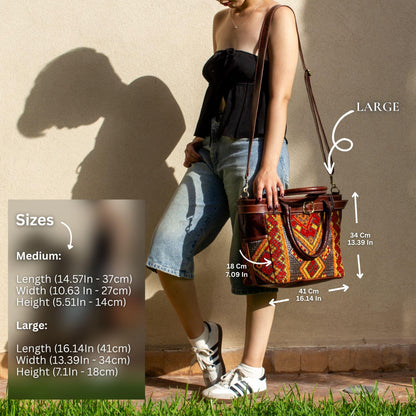 Personalized Leather Tote Bag, Moroccan Carpet Shoulder Bag, Handmade Leather Work Tote, Genuine Leather Bag, Gift for Women