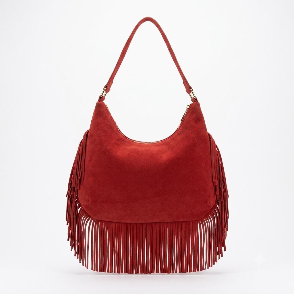 Handmade Leather Fringe Hobo Bag, Genuine Moroccan Leather Shoulder Bag, Boho Women's Purse, Slouchy Everyday Handbag , Christmas Gift