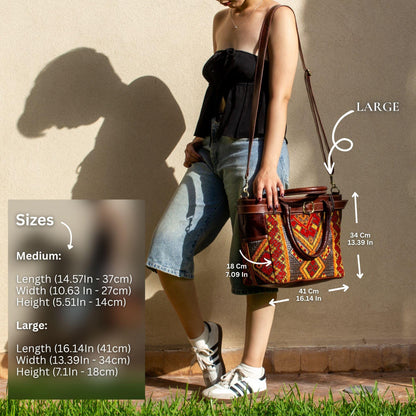 Personalized Leather Tote Bag, Moroccan Carpet Purse, Handmade Shoulder Bag, Women's Leather Shopper, Everyday Work Bag, Gift for Her