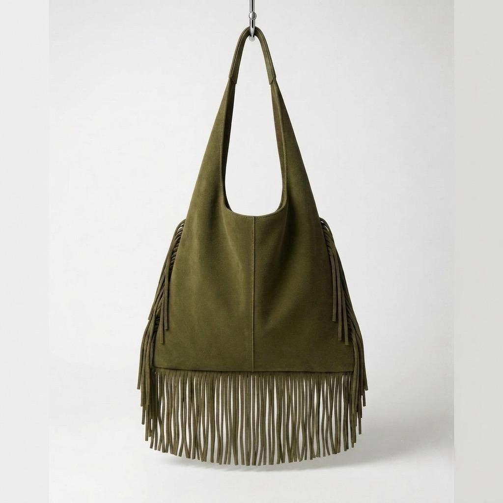 Genuine Leather Fringe Hobo Bag, Handmade Boho Shoulder Bag, Long Fringe Moroccan Leather Bag, Chic Everyday Style , gift for her