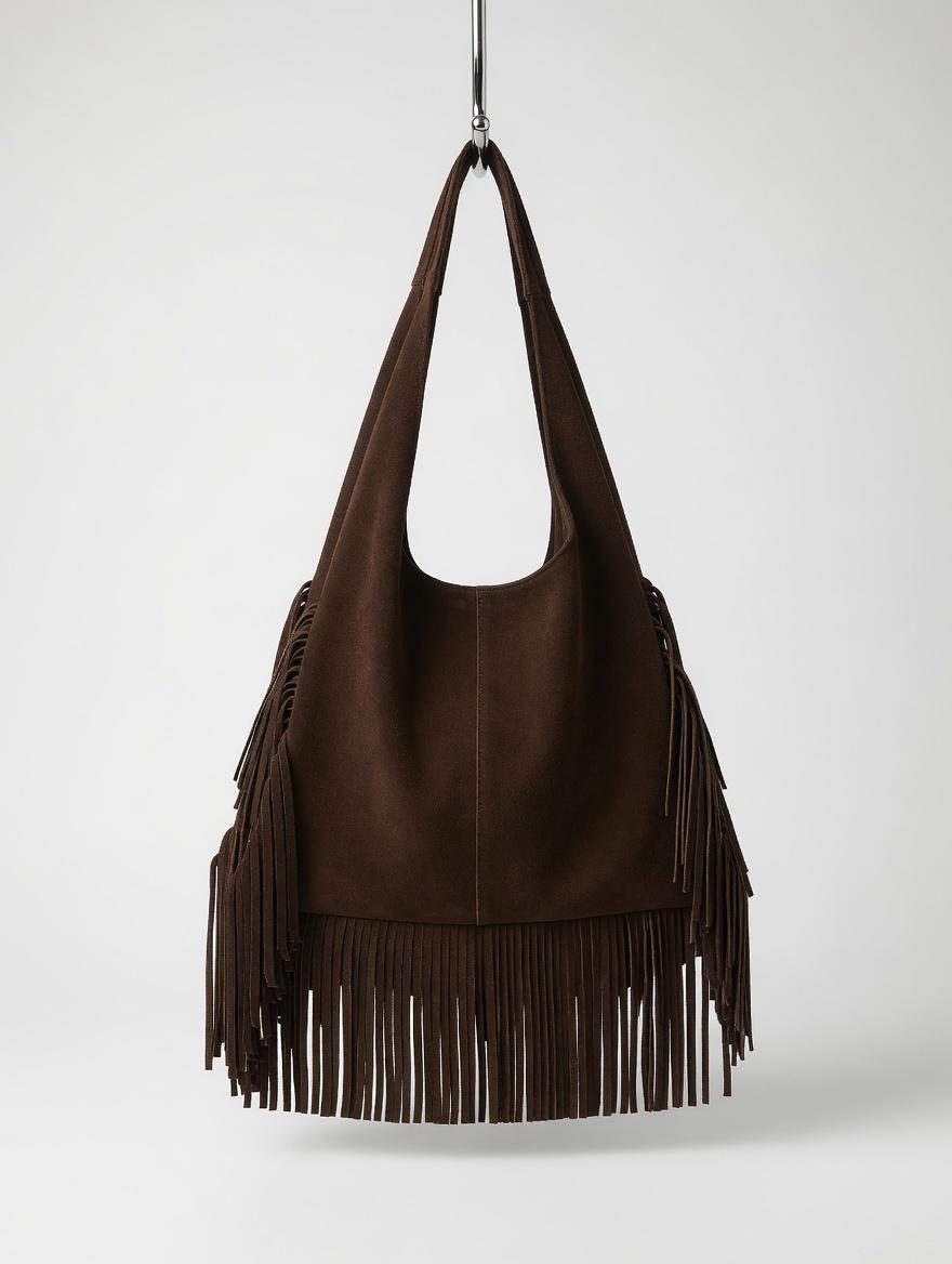 Genuine Leather Fringe Hobo Bag, Handmade Boho Shoulder Bag, Long Fringe Moroccan Leather Bag, Chic Everyday Style , gift for her