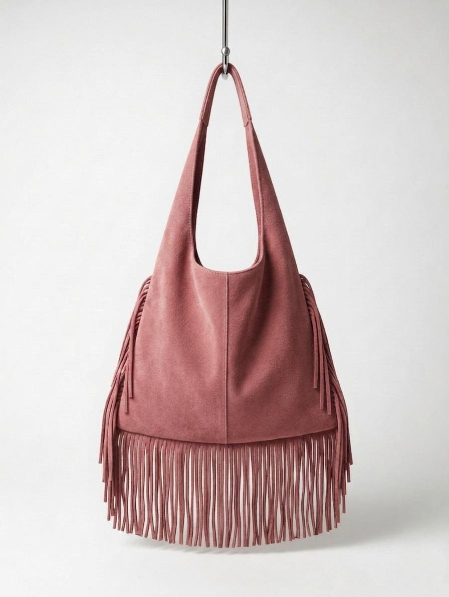 Genuine Leather Fringe Hobo Bag, Handmade Boho Shoulder Bag, Long Fringe Moroccan Leather Bag, Chic Everyday Style , gift for her